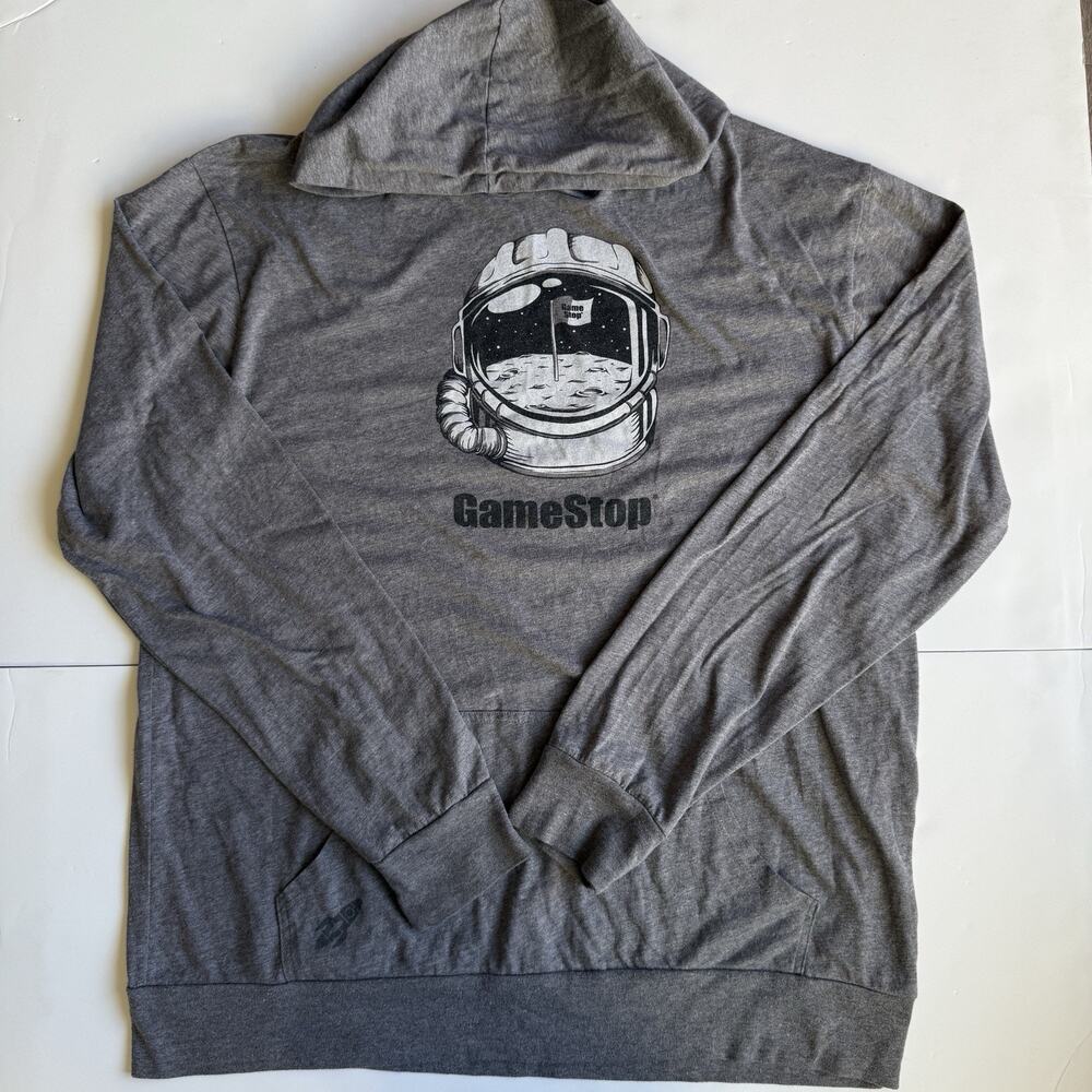 GameStop Astronaut Hoodie Gray Mens 2XL Long Sleeve Lightweight Hooded T‎ Shirt